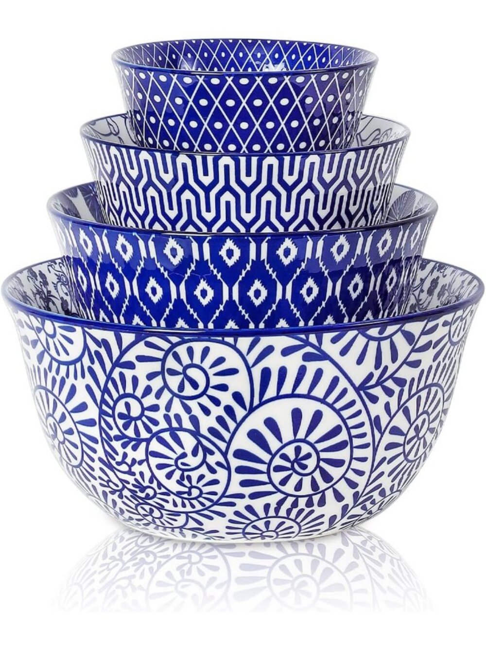 Vintage Blue Ceramic Mixing Bowls Set of 4 - 20/36/60/123 oz, Kitchen Essentials